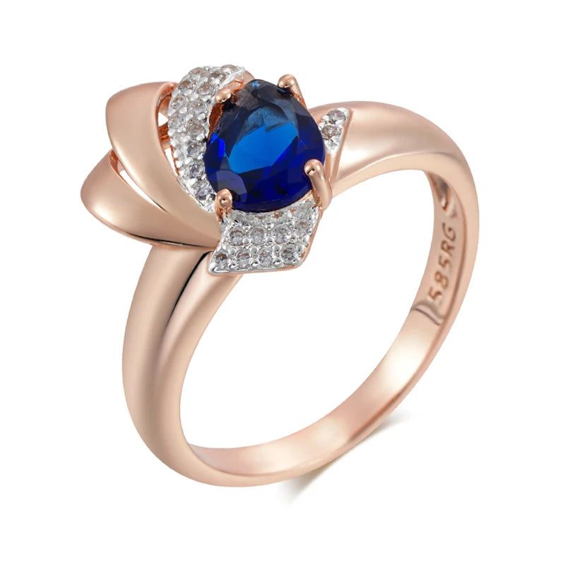 Vintage-Inspired Blue Zircon Cocktail Ring in 585 Rose Gold and Silver Mix