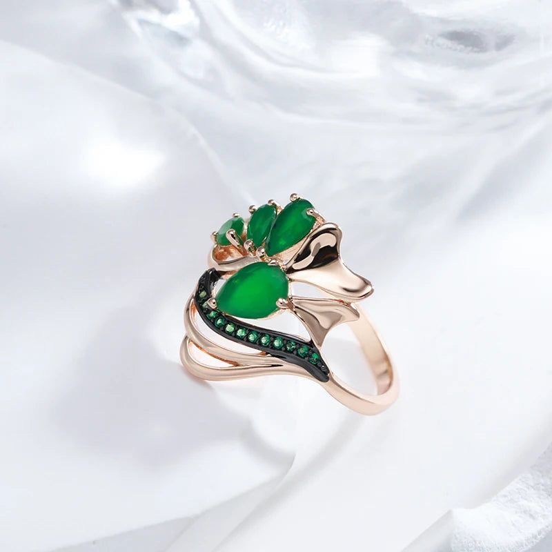 Vintage-Inspired Dark Green Opal and Zircon Cocktail Ring with Black Plating and Rose Gold Accents