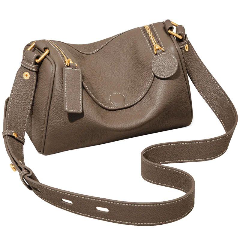 Vintage-Inspired Foxer Women's Soft Leather Crossbody Shoulder Bag with Wide Strap