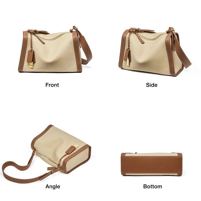 Vintage-Inspired Foxer Women's Soft Leather Crossbody Shoulder Bag with Wide Strap