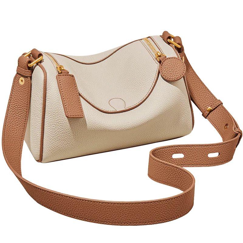 Vintage-Inspired Foxer Women's Soft Leather Crossbody Shoulder Bag with Wide Strap