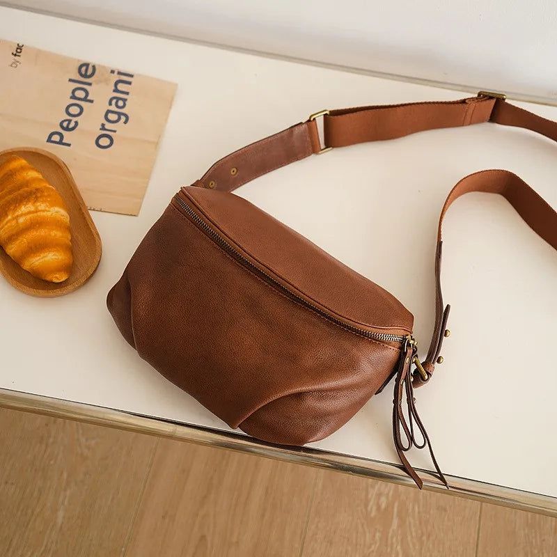 Vintage-Inspired Genuine Leather Pleated Saddle Bag - Spacious Women's Shoulder and Crossbody Bag