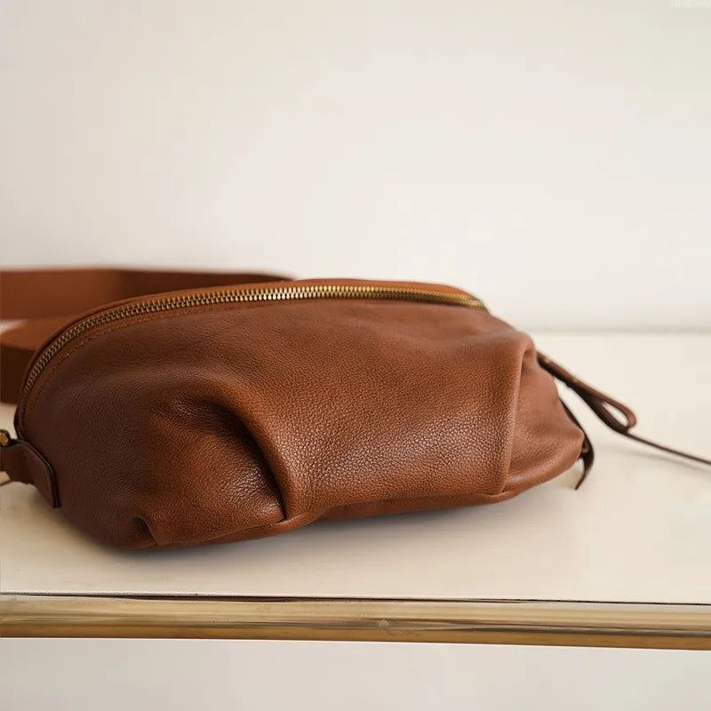 Vintage-Inspired Genuine Leather Pleated Saddle Bag - Spacious Women's Shoulder and Crossbody Bag