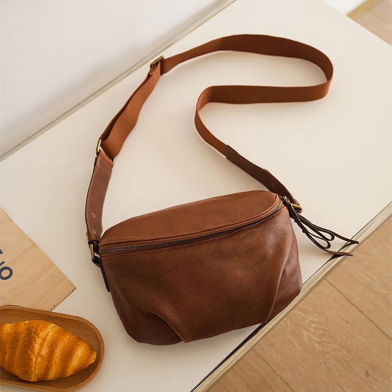 Vintage-Inspired Genuine Leather Pleated Saddle Bag - Spacious Women's Shoulder and Crossbody Bag