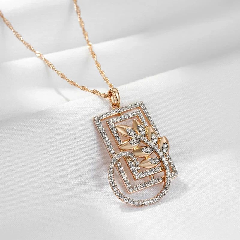 Vintage-Inspired Geometric Boho Pendant Necklace with Rose Gold and Silver Accents