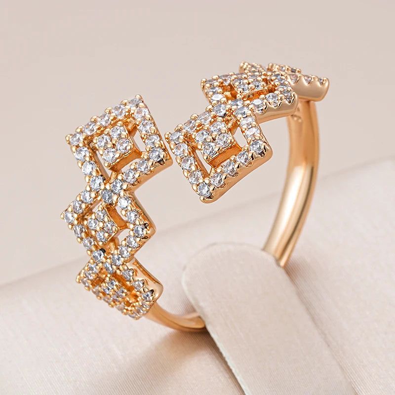 Vintage-Inspired Geometric Open Ring with Natural Zircon in Rose Gold Finish