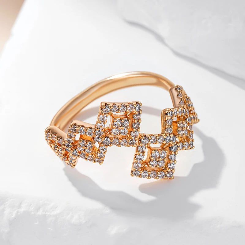 Vintage-Inspired Geometric Open Ring with Natural Zircon in Rose Gold Finish