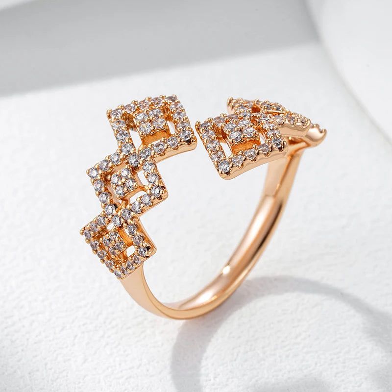 Vintage-Inspired Geometric Open Ring with Natural Zircon in Rose Gold Finish