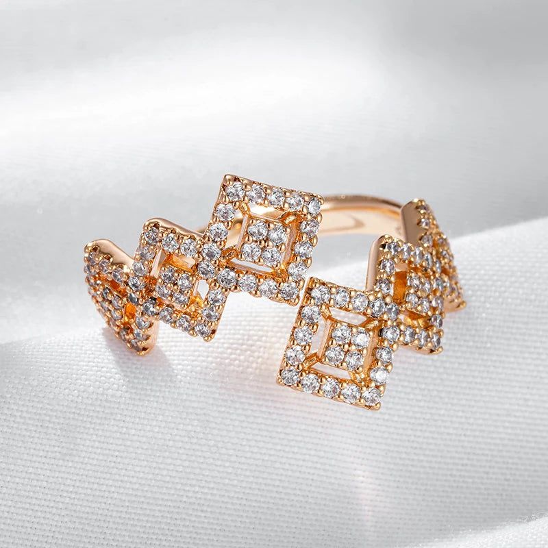 Vintage-Inspired Geometric Open Ring with Natural Zircon in Rose Gold Finish