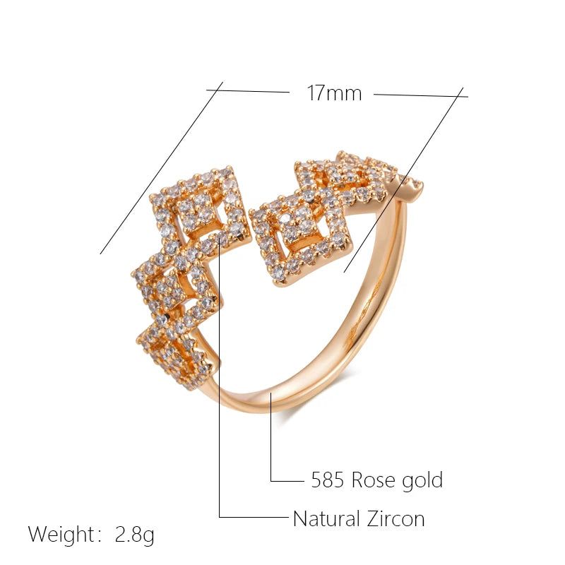 Vintage-Inspired Geometric Open Ring with Natural Zircon in Rose Gold Finish