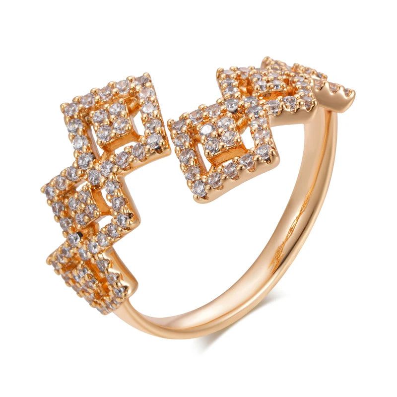 Vintage-Inspired Geometric Open Ring with Natural Zircon in Rose Gold Finish