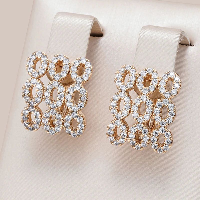 Vintage-Inspired Geometric Rose Gold Zircon Earrings - Trendy Square Drop Design