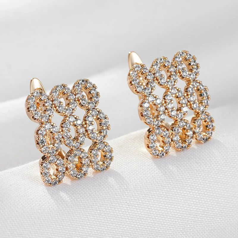 Vintage-Inspired Geometric Rose Gold Zircon Earrings - Trendy Square Drop Design