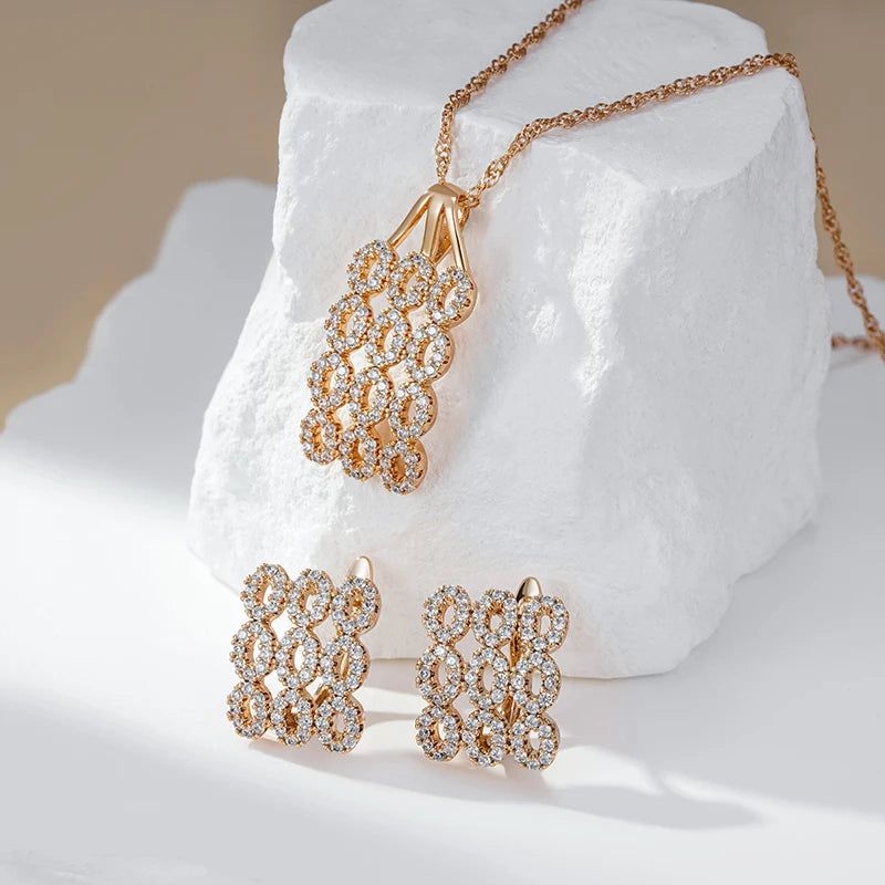 Vintage-Inspired Geometric Rose Gold Zircon Earrings - Trendy Square Drop Design