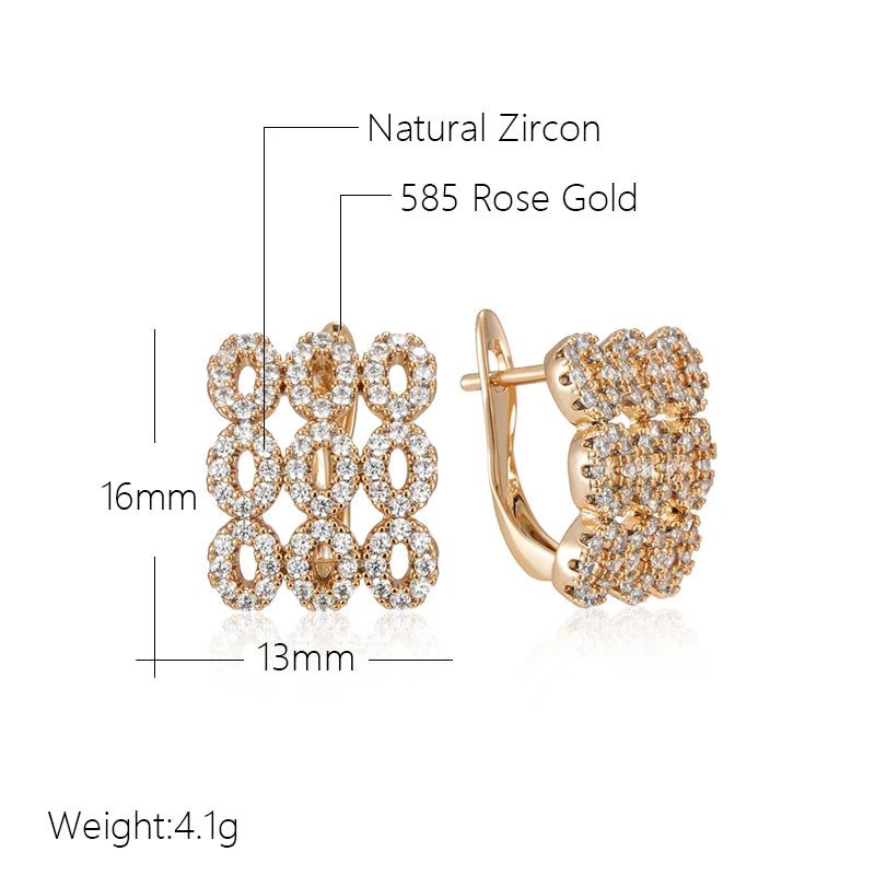 Vintage-Inspired Geometric Rose Gold Zircon Earrings - Trendy Square Drop Design