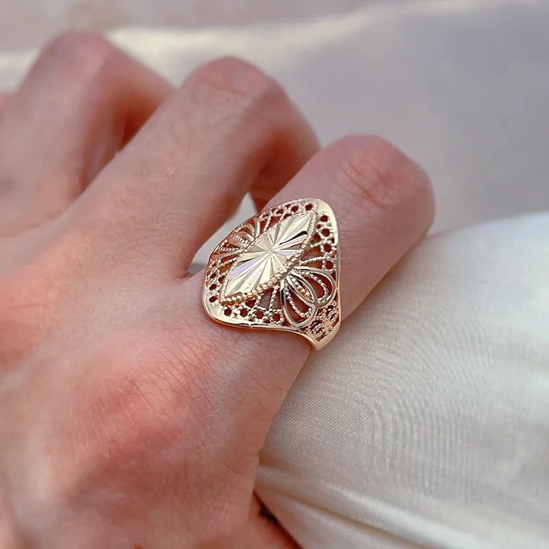 Vintage-Inspired Glossy Geometric Ring in 585 Rose Gold Plated Copper