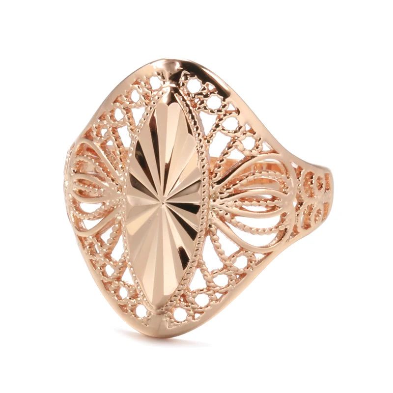 Vintage-Inspired Glossy Geometric Ring in 585 Rose Gold Plated Copper