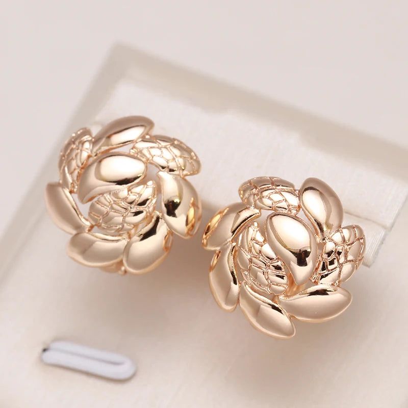 Vintage-Inspired Glossy Sunflower Drop Earrings in 585 Rose Gold