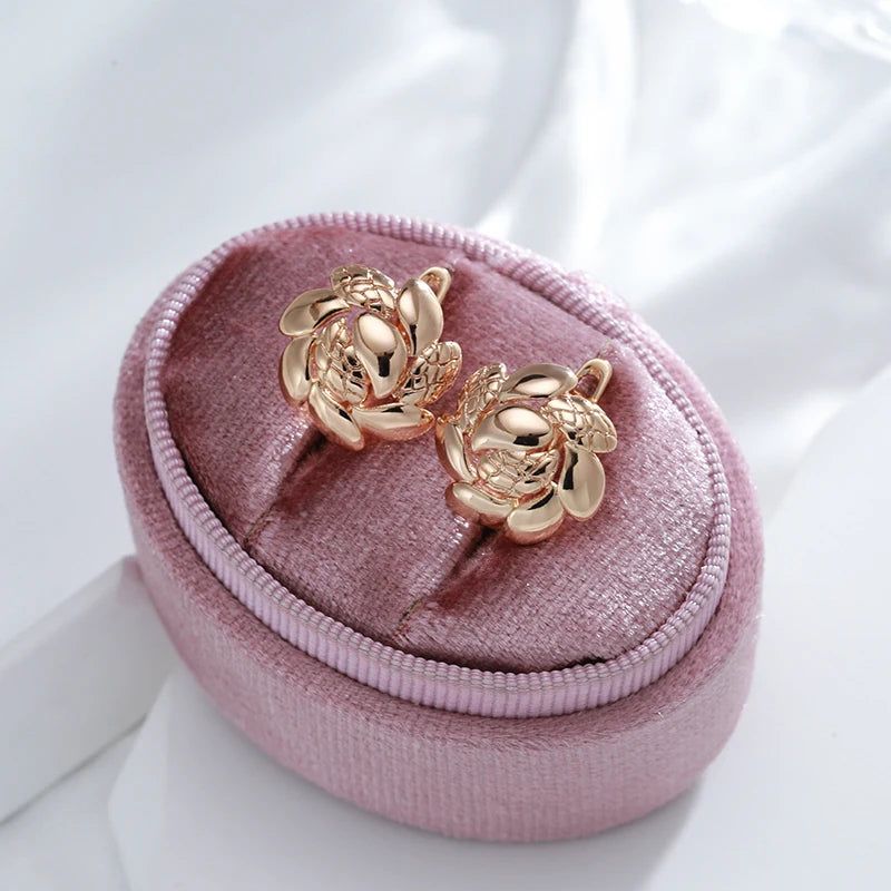 Vintage-Inspired Glossy Sunflower Drop Earrings in 585 Rose Gold