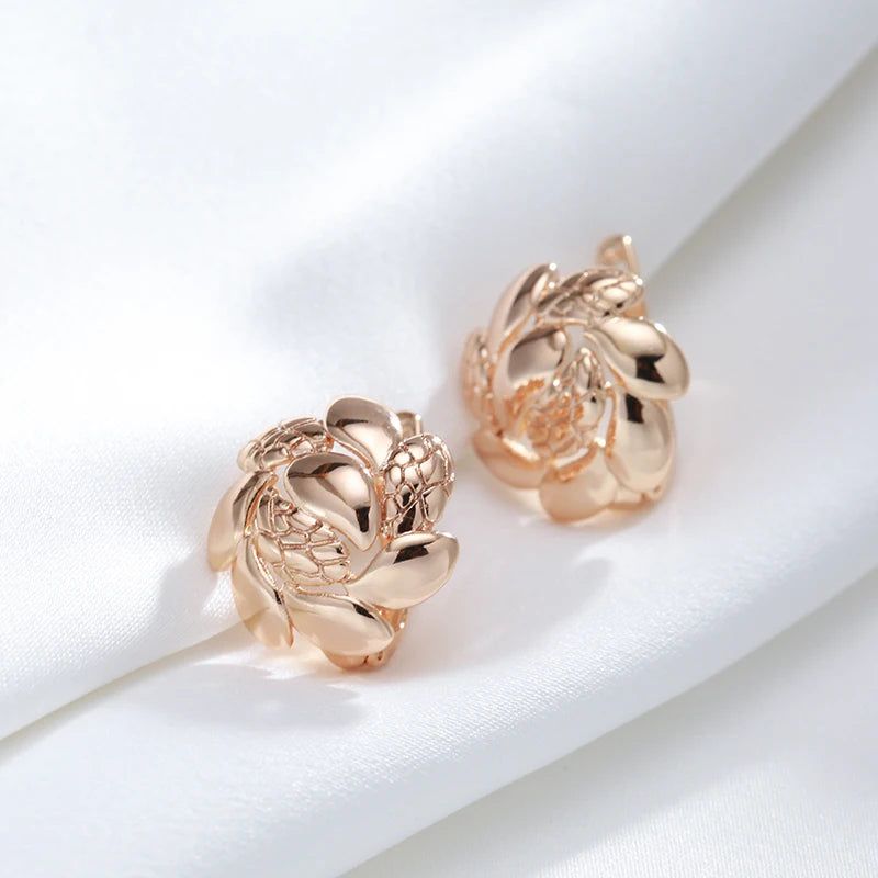 Vintage-Inspired Glossy Sunflower Drop Earrings in 585 Rose Gold