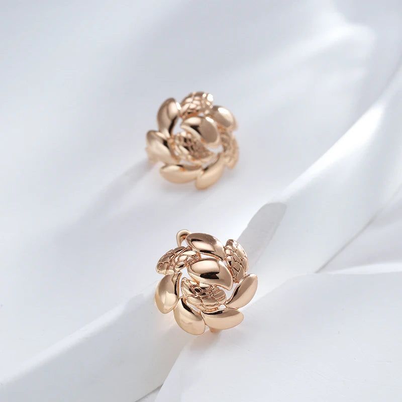 Vintage-Inspired Glossy Sunflower Drop Earrings in 585 Rose Gold