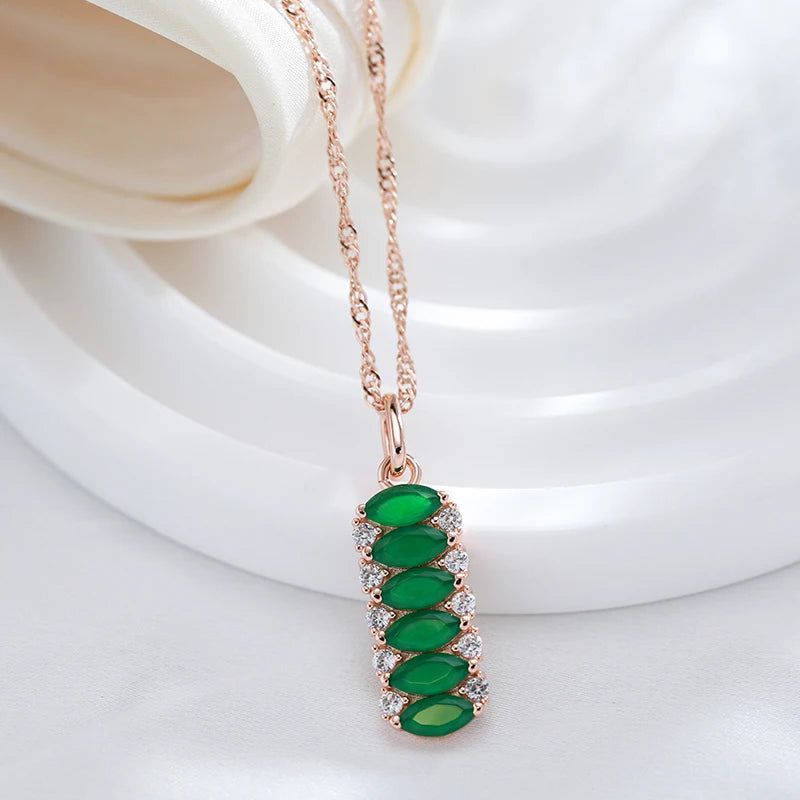 Vintage-Inspired Green Natural Zircon Square Pendant Necklace in 585 Rose Gold Finish