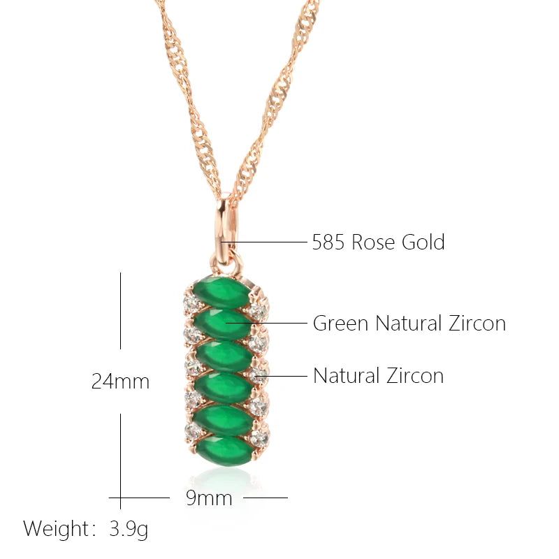 Vintage-Inspired Green Natural Zircon Square Pendant Necklace in 585 Rose Gold Finish