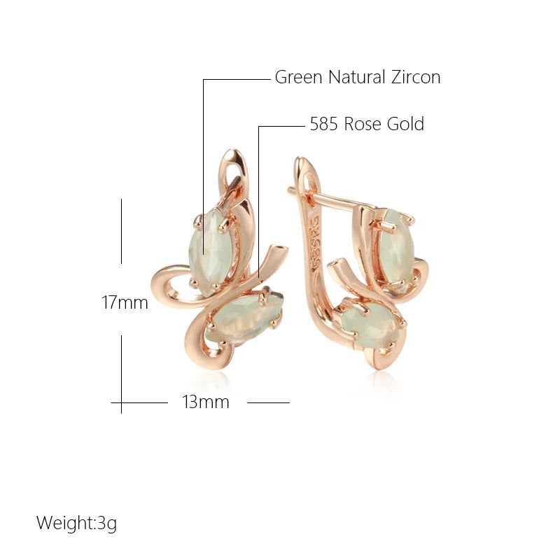 Vintage-Inspired Green Zircon Butterfly Drop Earrings in 585 Rose Gold Finish