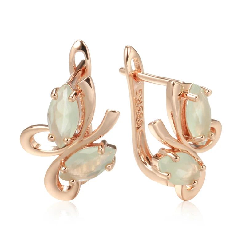 Vintage-Inspired Green Zircon Butterfly Drop Earrings in 585 Rose Gold Finish