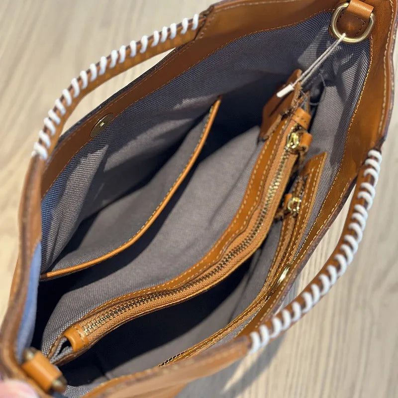 Vintage-Inspired Handmade Genuine Leather Women's Handbag - Spacious Shoulder and Crossbody Bag