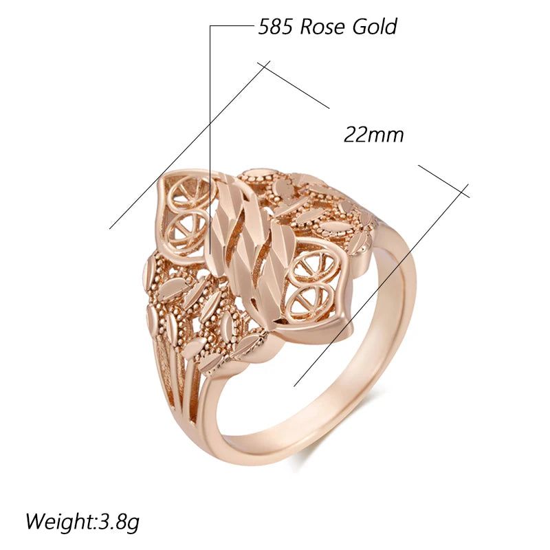 Vintage-Inspired Hollow Rhombus Ring in 585 Rose Gold with Natural Cubic Zirconia