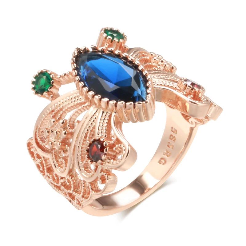 Vintage-Inspired Hot Butterfly Ring in 585 Rose Gold with Blue Natural Zircon Crystals