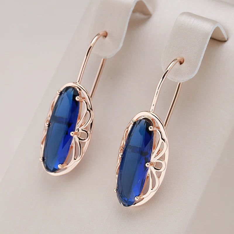 Vintage-Inspired Long Drop Earrings in 585 Rose Gold with Blue Natural Zircon