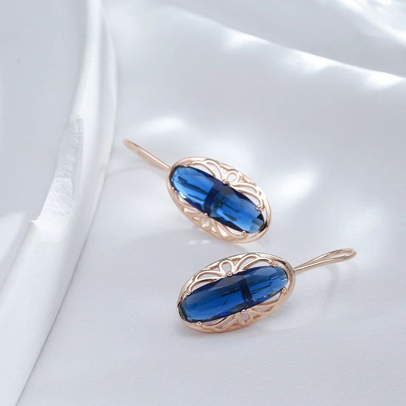 Vintage-Inspired Long Drop Earrings in 585 Rose Gold with Blue Natural Zircon