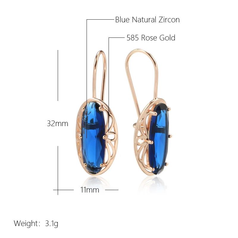 Vintage-Inspired Long Drop Earrings in 585 Rose Gold with Blue Natural Zircon