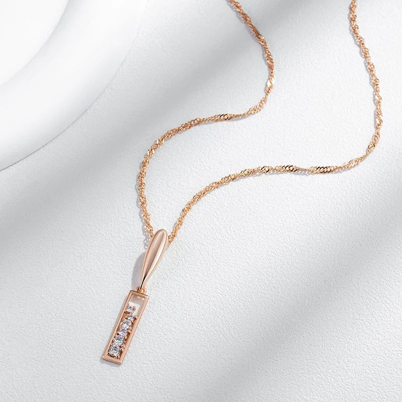 Vintage-Inspired Long Pendant Necklace in 585 Rose Gold with Natural Zircon Accents - New Fashion Statement