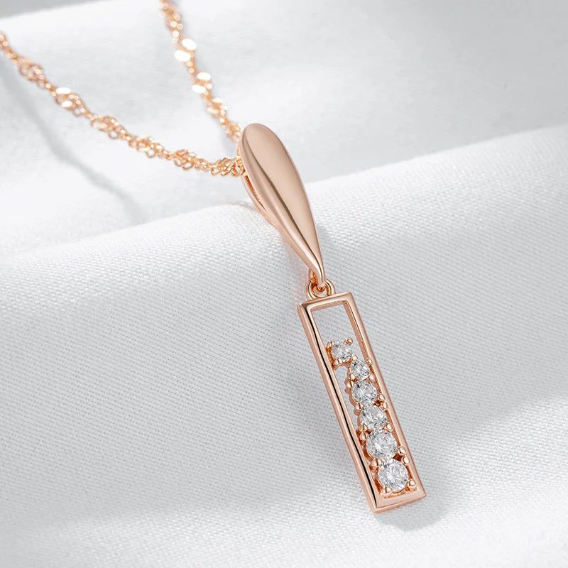 Vintage-Inspired Long Pendant Necklace in 585 Rose Gold with Natural Zircon Accents - New Fashion Statement