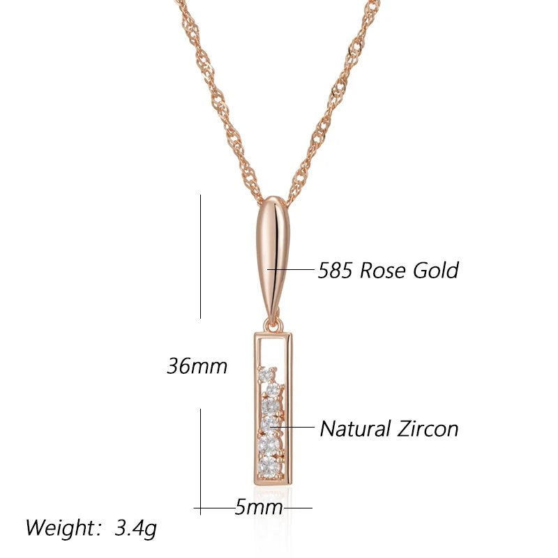 Vintage-Inspired Long Pendant Necklace in 585 Rose Gold with Natural Zircon Accents - New Fashion Statement