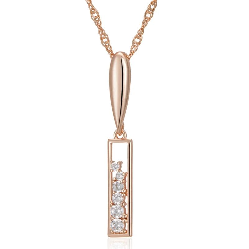 Vintage-Inspired Long Pendant Necklace in 585 Rose Gold with Natural Zircon Accents - New Fashion Statement