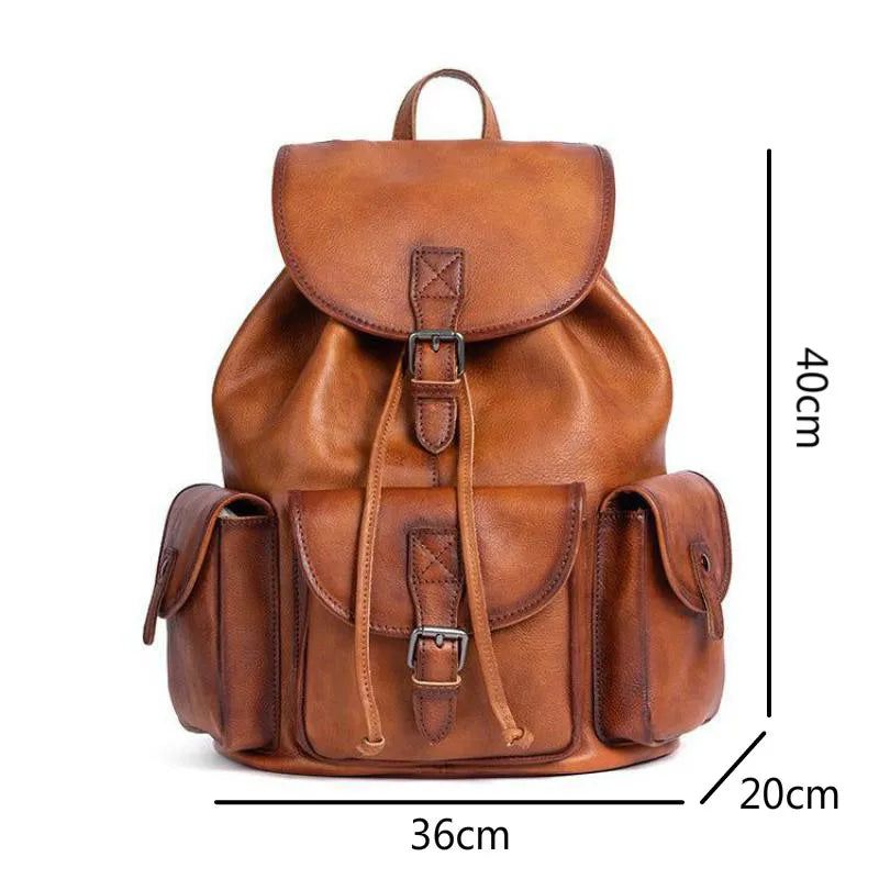 Vintage-Inspired Men's Genuine Leather Travel Backpack - Large Capacity Cowhide Laptop Bag