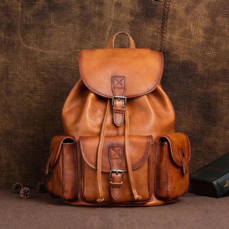 Vintage-Inspired Men's Genuine Leather Travel Backpack - Large Capacity Cowhide Laptop Bag