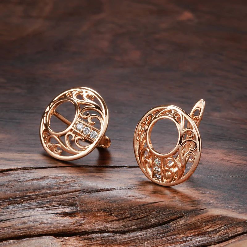 Vintage-Inspired Natural Zircon Hollow Flower Drop Earrings in 585 Rose Gold with Micro Wax Inlay