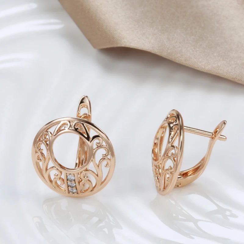 Vintage-Inspired Natural Zircon Hollow Flower Drop Earrings in 585 Rose Gold with Micro Wax Inlay