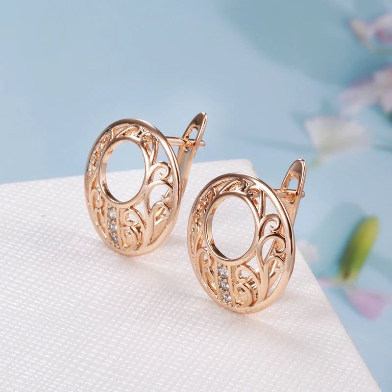 Vintage-Inspired Natural Zircon Hollow Flower Drop Earrings in 585 Rose Gold with Micro Wax Inlay