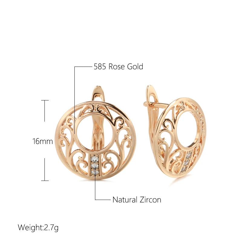 Vintage-Inspired Natural Zircon Hollow Flower Drop Earrings in 585 Rose Gold with Micro Wax Inlay