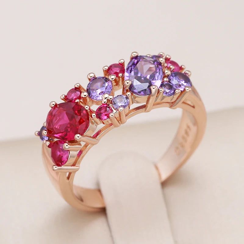 Vintage-Inspired Purple Natural Zircon Cocktail Ring in 585 Rose Gold Plating