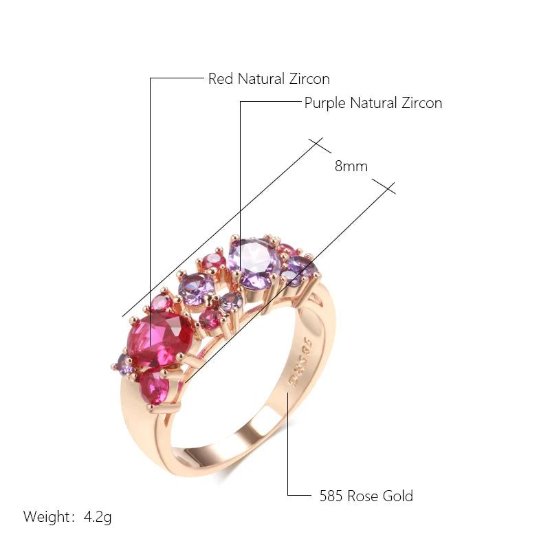 Vintage-Inspired Purple Natural Zircon Cocktail Ring in 585 Rose Gold Plating