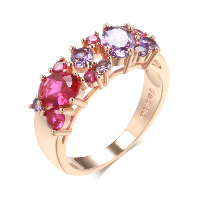 Vintage-Inspired Purple Natural Zircon Cocktail Ring in 585 Rose Gold Plating