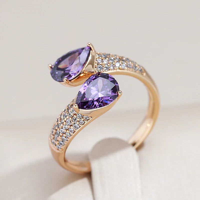 Vintage-Inspired Purple Zircon Open Ring in 585 Rose Gold Finish