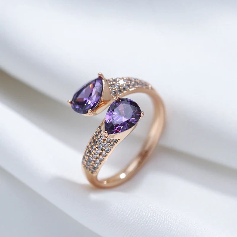 Vintage-Inspired Purple Zircon Open Ring in 585 Rose Gold Finish